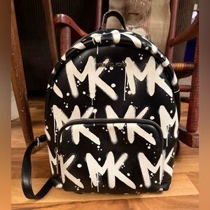 Michael Kors NYC Medium Backpack Black White Graffiti Bookbag